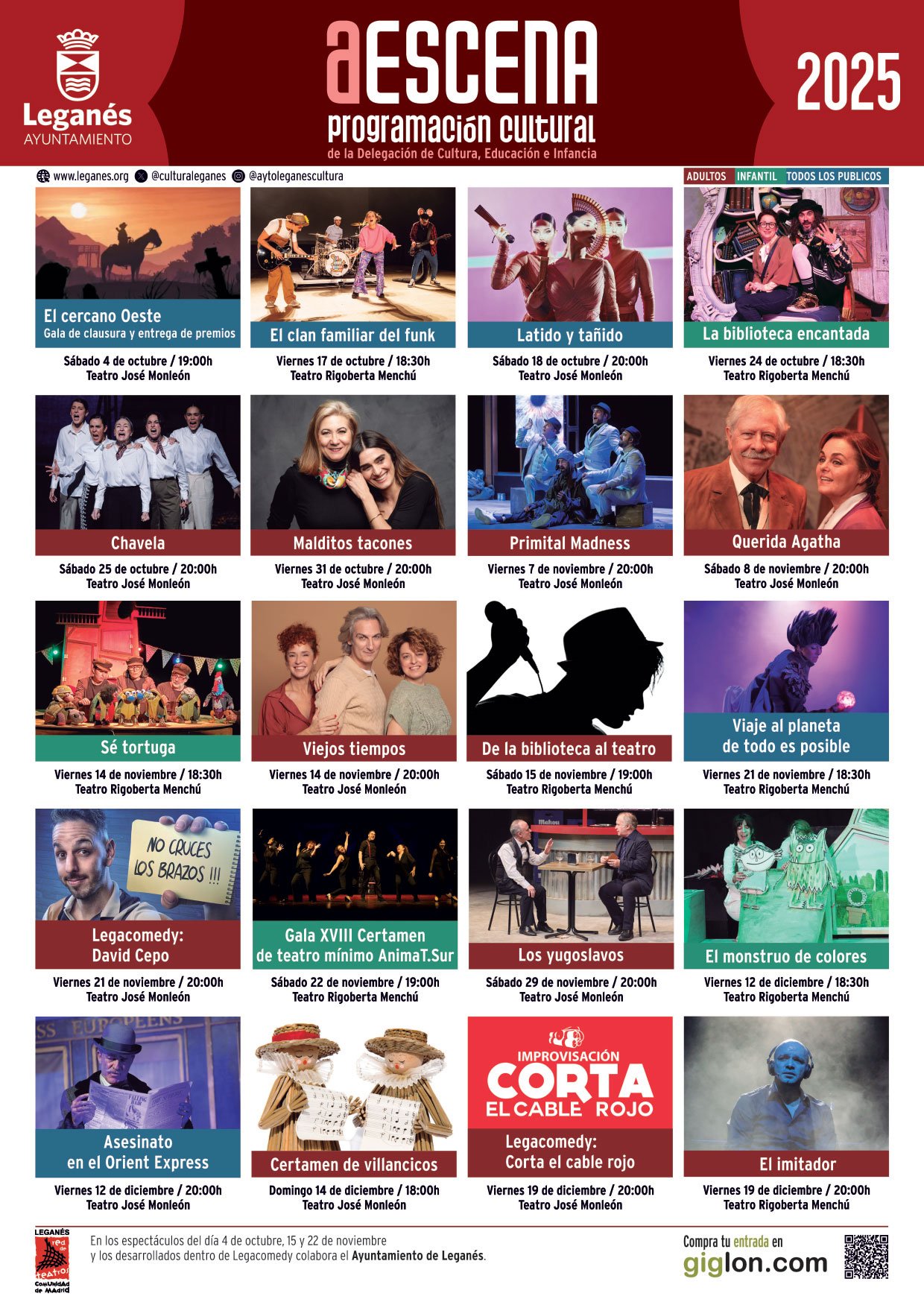 Programación cultural de ‘A Escena’ en Leganés para el último trimestre de 2025: talento consagrado y variedad para todos los gustos.