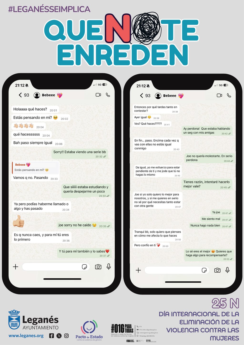 El 25N de Leganés se enfoca en relaciones tóxicas y ciberacoso entre adolescentes, bajo el lema «Que no te enreden»