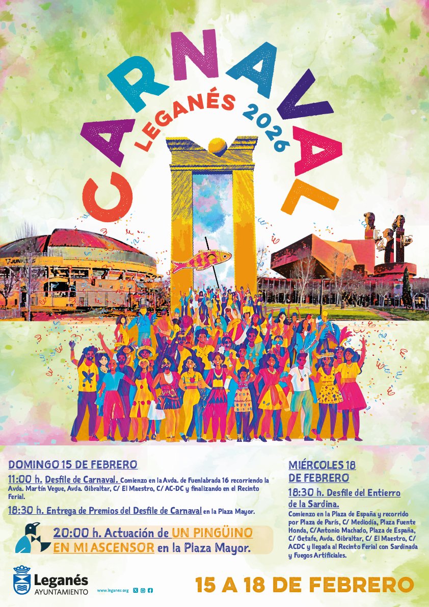 Desfile de Carnaval en Leganés con actuación de ‘Un Pingüino en mi Ascensor’ en Plaza Mayor