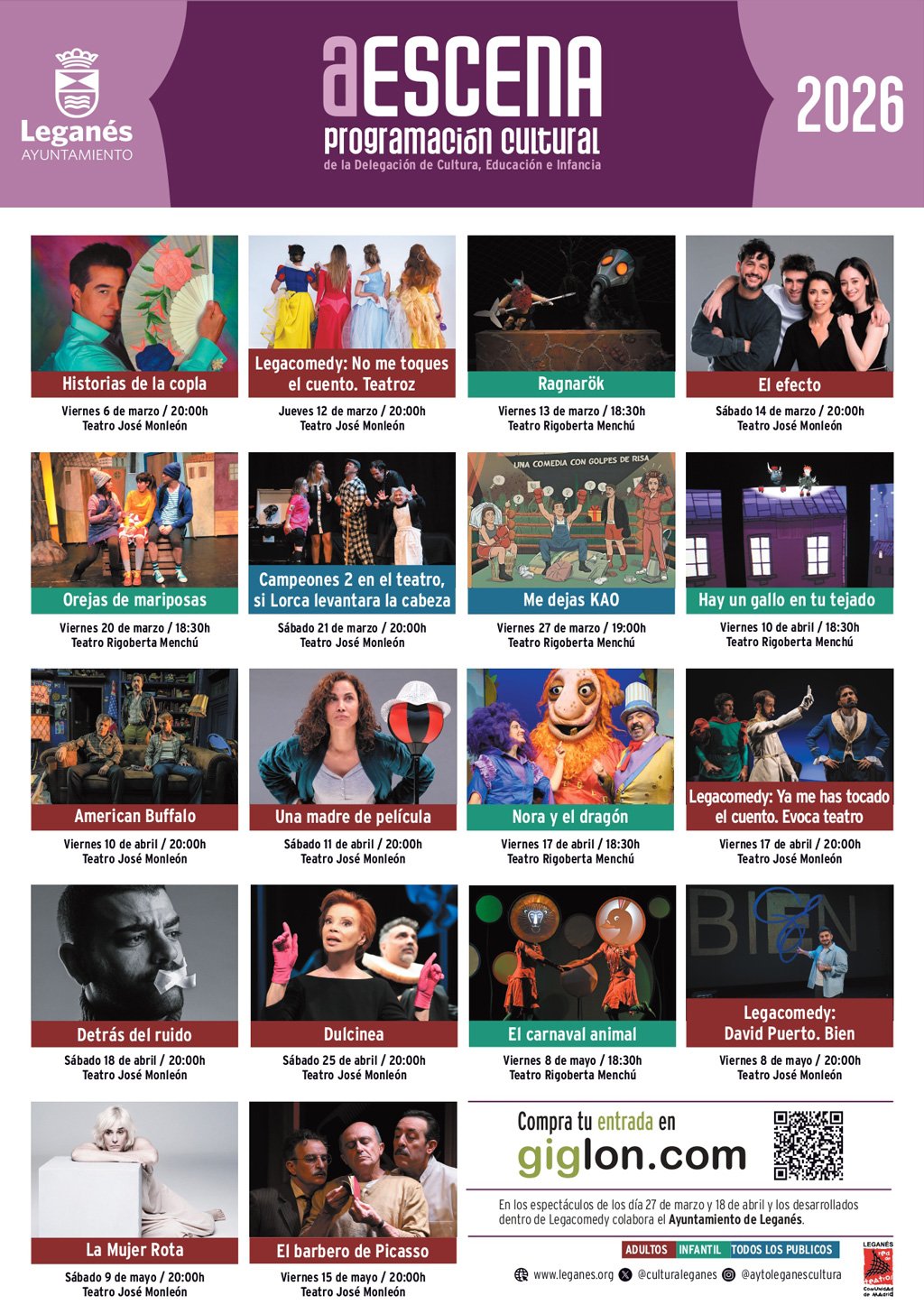 Pepe Viyuela, Anabel Alonso, Juan Valderrama, Toni Acosta, El Langui y Paloma San Basilio actuarán en los teatros de Leganés en el próximo trimestre, con una variedad de espectáculos para todos los públicos, incluyendo obras de teatro, musicales, comedia y funciones infantiles.