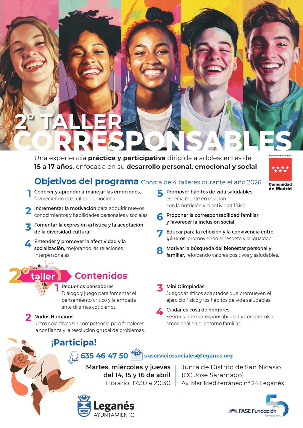Taller ‘Corresponsables’ apoya el desarrollo emocional de adolescentes en Leganés.