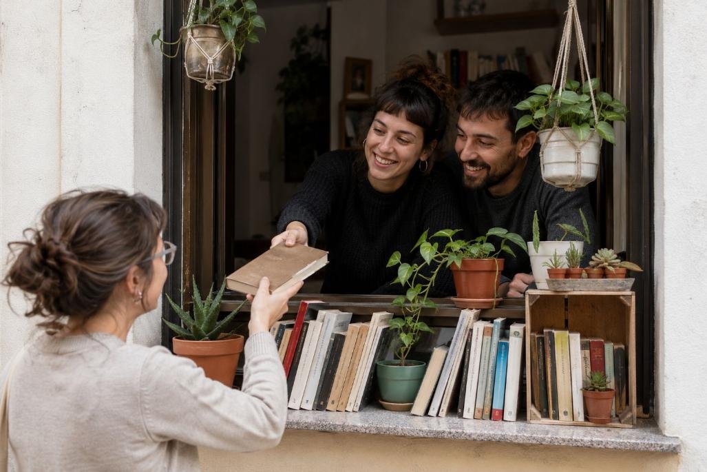 Una biblioteca improvisada en barrio de Los Santos: vecinos comparten libros y plantas desde su ventana.